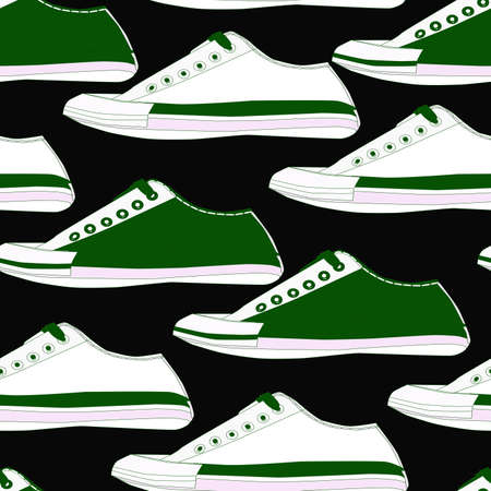 Seamless pattern with shoes in white and green colorsのイラスト素材