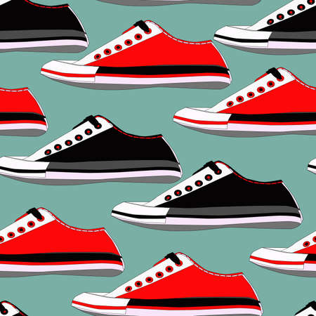 Seamless pattern with shoes in red and blue colorsのイラスト素材