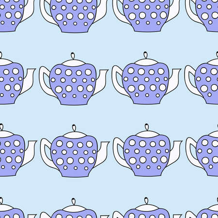 cute blue pots seamless pattern on a blue backgroundのイラスト素材