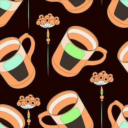seamless pattern with cups and flowers for decorationのイラスト素材