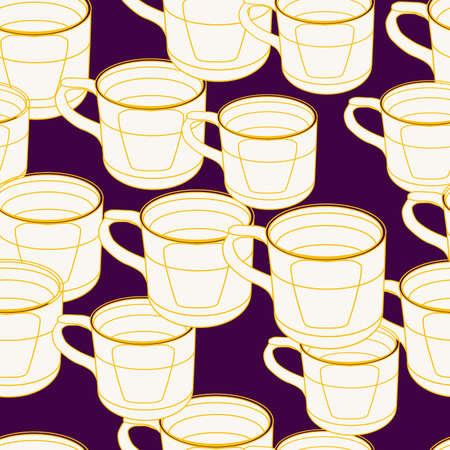 creative seamless pattern of white cups on purple background with drink for decoration of institutionsのイラスト素材