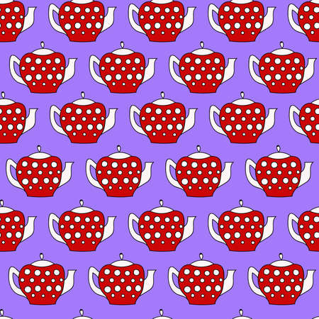 cute red polka dots pots seamless pattern on a blue backgroundのイラスト素材