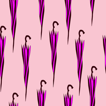folded cartoon pink umbrella and drops seamless pattern on a pink backgroundのイラスト素材