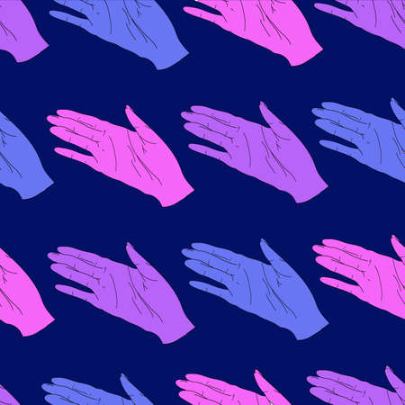 seamless pattern with colored palms on blue backgroundのイラスト素材