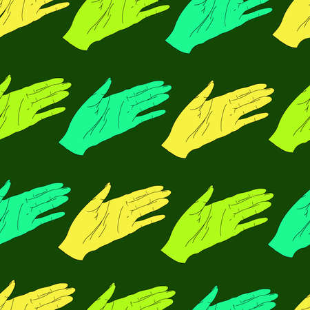 seamless pattern with colored palms on green backgroundのイラスト素材
