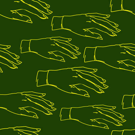 seamless pattern with painted hands on a green backgroundのイラスト素材