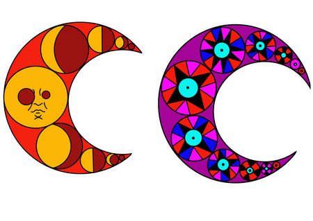 two geometric moons abstract art. Colored vector artのイラスト素材