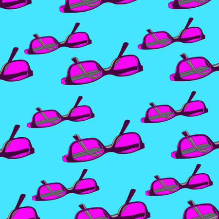 pink eyeglasses seamless pattern on a turquoise background, vector artのイラスト素材