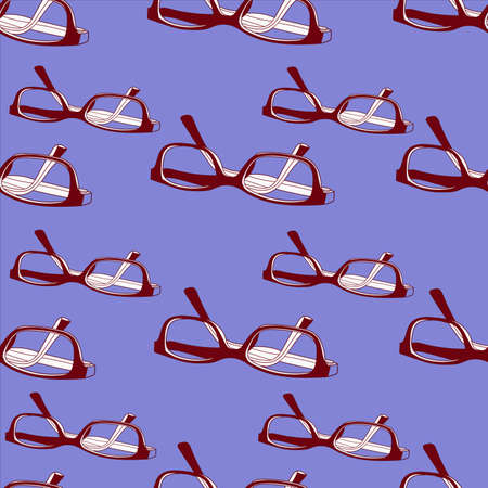 burgundy eyeglasses seamless pattern on a blue background, vector artのイラスト素材