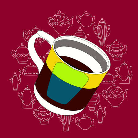 a colored cup with tea or coffe on a painted backroundのイラスト素材