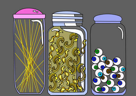 three cans with macrones isolated in grayのイラスト素材