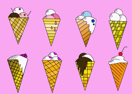 cartoon ice cream on a pink backgroundのイラスト素材