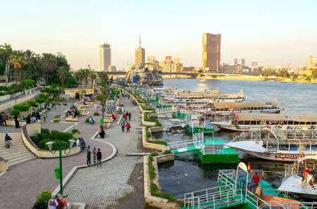 Cairo - Egypt - October 04, 2020: View of beautiful wide Nile River in the heart of the African...