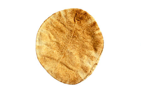 Famous traditional Arabic pita bread isolated on white background. Top view. Flatbread.の写真素材