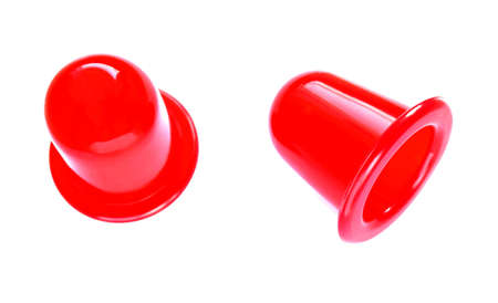 Silicon cupping set, red medical massage vacuum cups isolated on white backgroundの写真素材