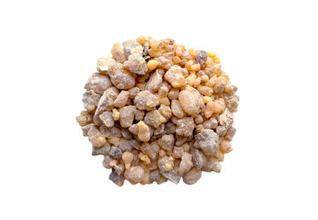 Frankincense heap isolated on white background. Incense or Olibanum aroma resin on white.の写真素材