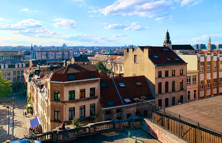 Brussels / Belgium - July 8, 2019: Panoramic view of Brussels city from the square next to Palace de...