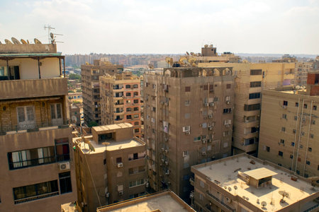 Cairo - Egypt - October 1, 2020: Panoramic view of Nasr City Cairo old residential district with...