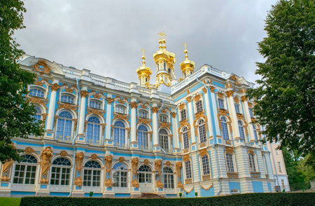 Saint-Petersburg - Russia October 4, 2022: Catherine Palace Church with golder domes in Tsarskoe Selo, Pushkinのeditorial素材