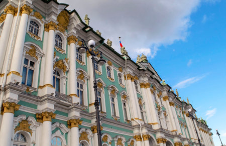 Saint-Petersburg - Russia October 4, 2022: The largest museum in the world by gallery space - Hermitage Museum, St. Petersburg. Winter Palace facadeのeditorial素材