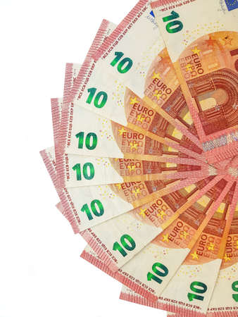 Paper money euro on a white background. Salary. Loan repayment. . High quality photoの写真素材