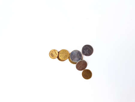 Belarusian coins on a white background. . High quality photo