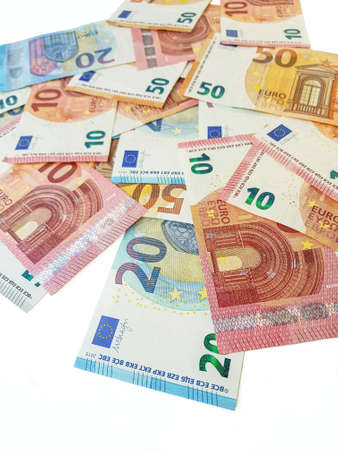 Euro banknotes on a white background. Paper money. High quality photo