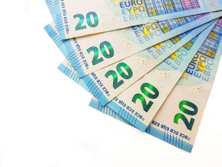 Euro banknotes on a white background. Paper money. High quality photo