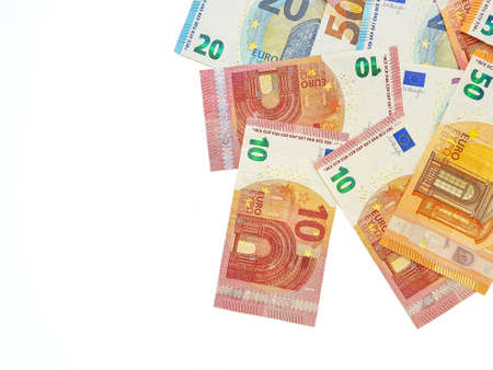 Euro banknotes on a white background. Paper money. High quality photo