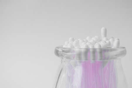 Cotton buds on a white background. Personal hygiene and care. Cosmetology and medicine. High quality photoの写真素材