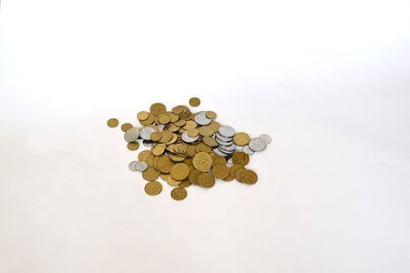 Placer of coins (kopecks), isolated on white background.の写真素材