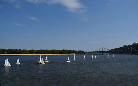 Parade of sailing ships on the Dnieper river.の写真素材