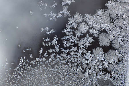 Frosty pattern (dendrites) on the window glass.の写真素材