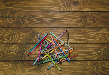 set of markers have been laid out on the tableの写真素材