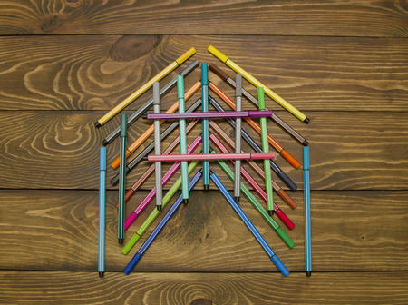 set of markers have been laid out on the tableの写真素材