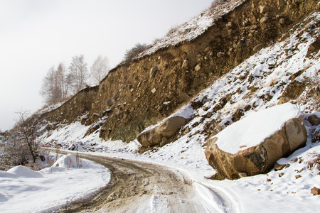 winter mountain road near the city of Almatyの写真素材
