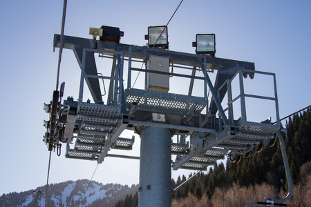 tower chairlift at a ski resort in Kazakhstanの写真素材