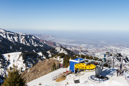 chairlift at a ski resort near Almaty in Kazakhstanの写真素材