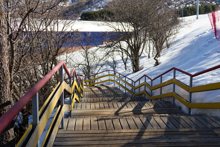 staircase with wooden steps leading to the cable car