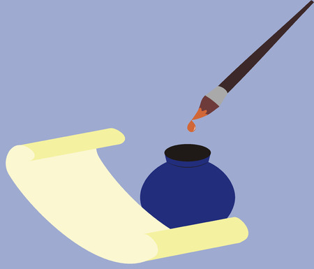 ink tassel and vellum on turn blue background,drop flows down with tasselsのイラスト素材