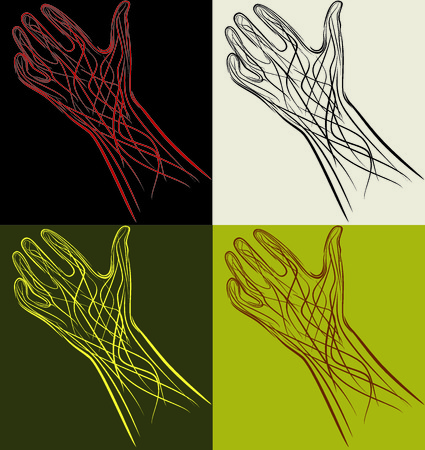 four magic hands residing on varied backgroundのイラスト素材