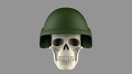 3d render full face skull military helmet on a gray backgroundの写真素材