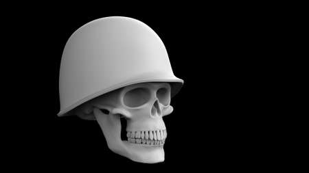 3d render skull military american helmet on a black background. Soldier skull imageの写真素材