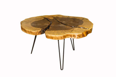 wooden table in loft style on white background. Interior element