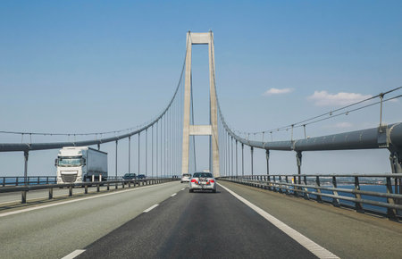 Great Belt Bridge which crossing the North Sea in Denmarkのeditorial素材