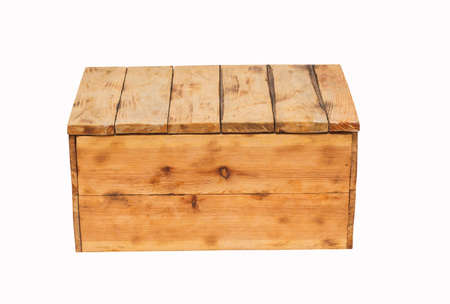 Wooden homemade chest on a white background. Interior elementの写真素材