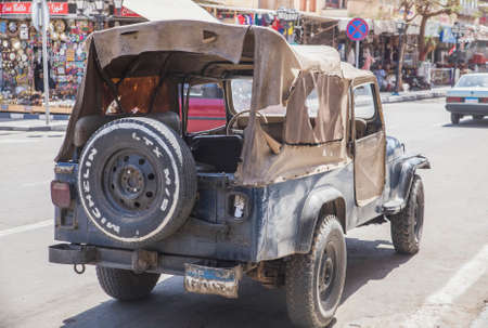 Old town, Egypt, March 2020: old police SUV with a leaky roof in the Old townのeditorial素材