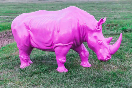 Pink plastic rhino in an amusement park in Kiev Ukraineの写真素材