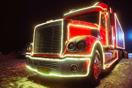 Viborg, Denmark, December 2021: The famous Christmas Coca Cola truckのeditorial素材