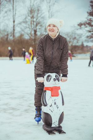 Attractive woman skating in the rink in Denmarkの写真素材